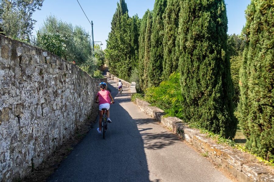 Florence: Tuscany Bike Tour with Wine & Olive Oil - The first hill and Villa Poggio Imperiale
