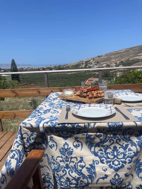 Heraklion: Sunset BBQ in the Olive Grove - A farm patio with a front-row sunset